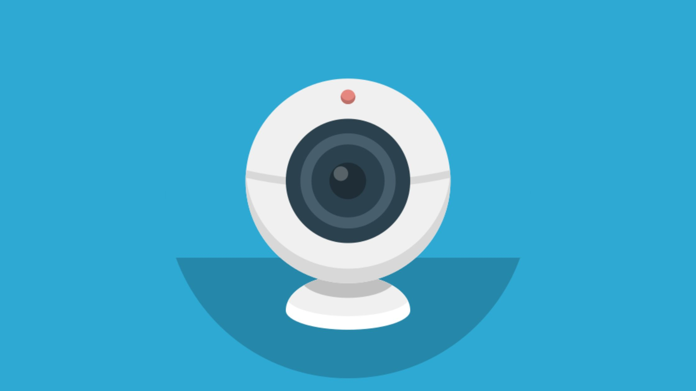 Flat illustration of a white webcam on a teal background